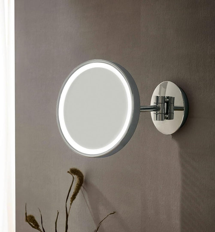 EMCO Pure Klebespiegel Rund (Ø 153 mm) 5-fach Vergrösserung fürs Badezimmer in Chrom - Spiegel, Mass