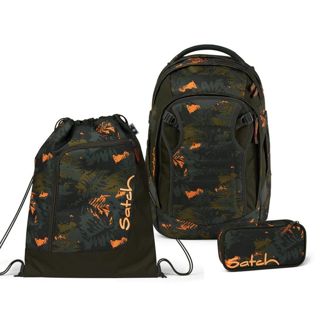 Satch Match Schulrucksack Set 3tlg. inkl. Schlamperbox u. Sportbeutel Jurassic Jungle, Jurassic Jung