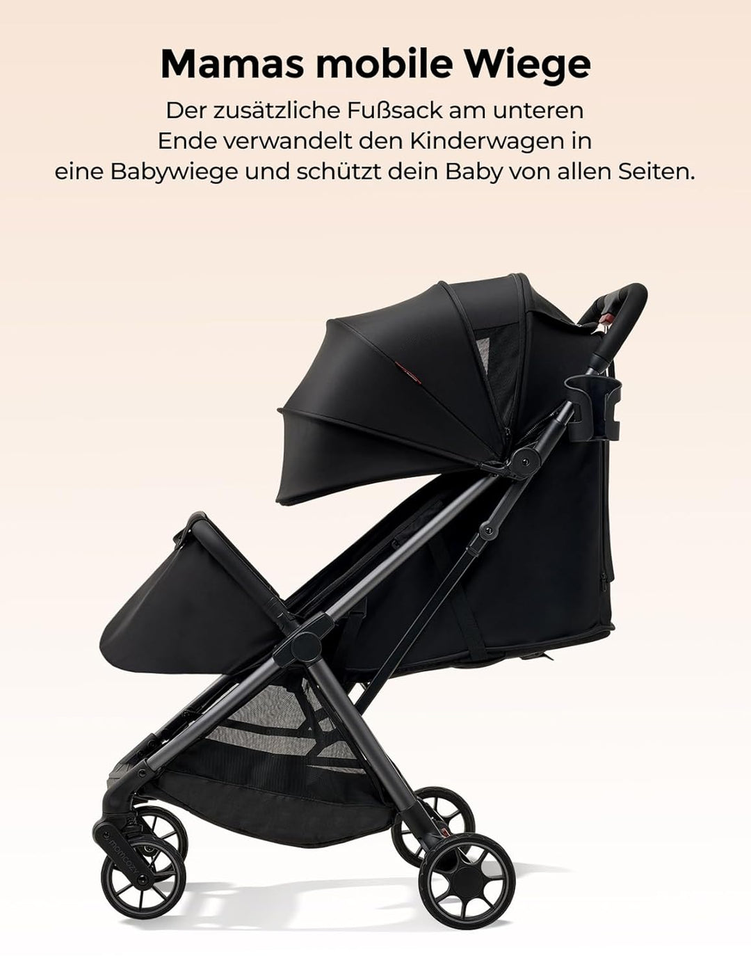 Momcozy ClickGo Buggy klein zusammenklappbar als Flugzeug-Handgepäck, Einhand-Klappmechanismus, mit