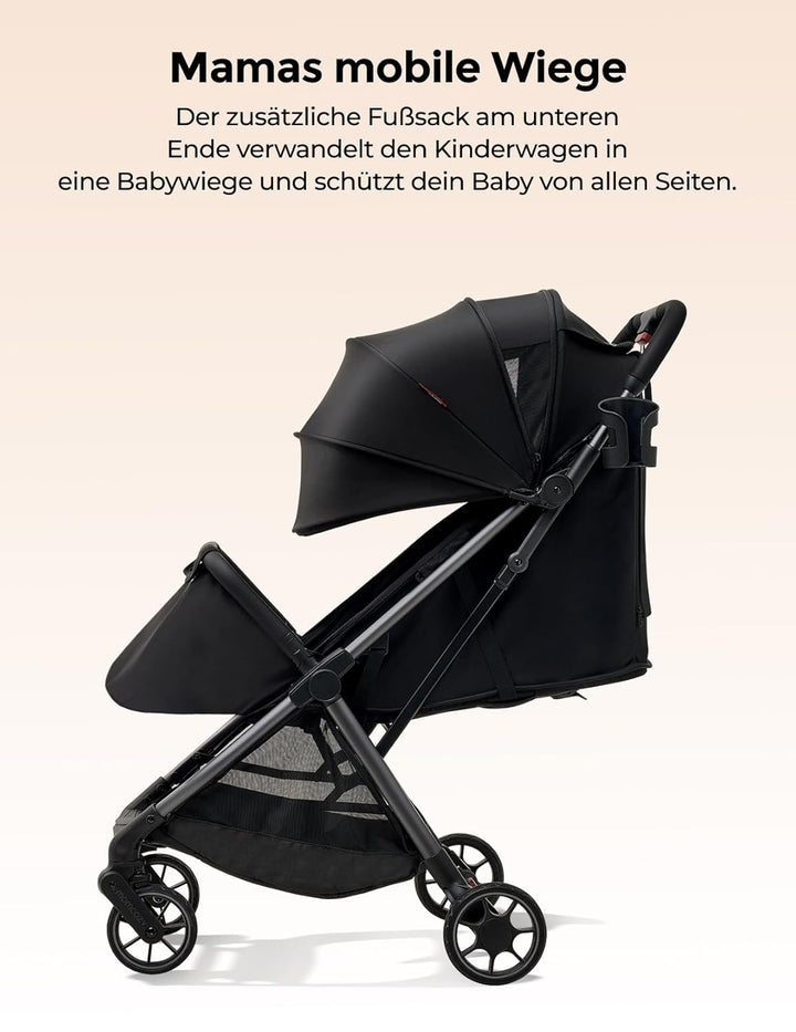 Momcozy ClickGo Buggy klein zusammenklappbar als Flugzeug-Handgepäck, Einhand-Klappmechanismus, mit