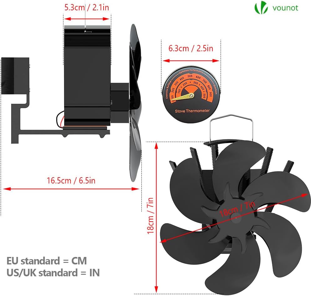 VOUNOT 4 Blatt Ofenventilator Ohne Strom, Wärmebetriebener Kaminventilator Ventilator, Lüfter für Ka
