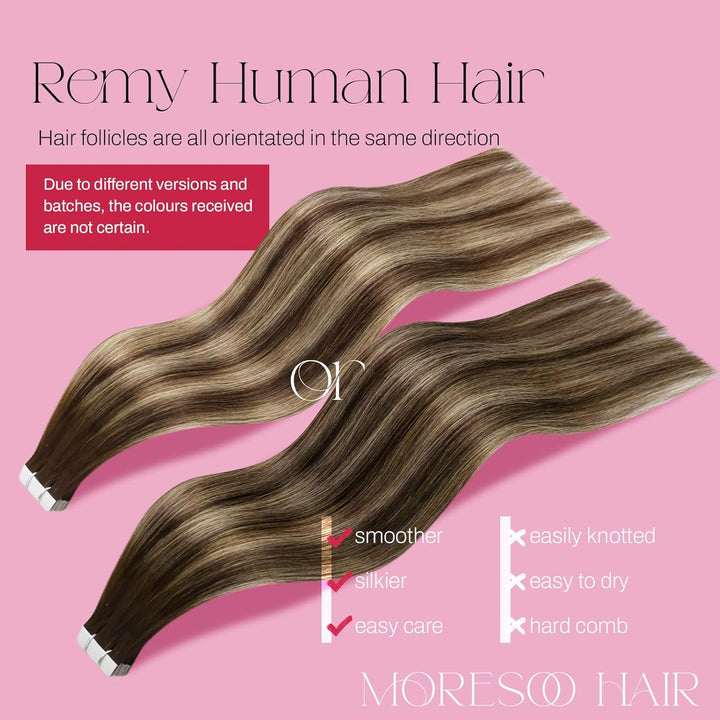 Moresoo Tape in Extensions Echthaar Balayage Braun Tape Extensions Echthaar Haarverlängerung 45 cm D