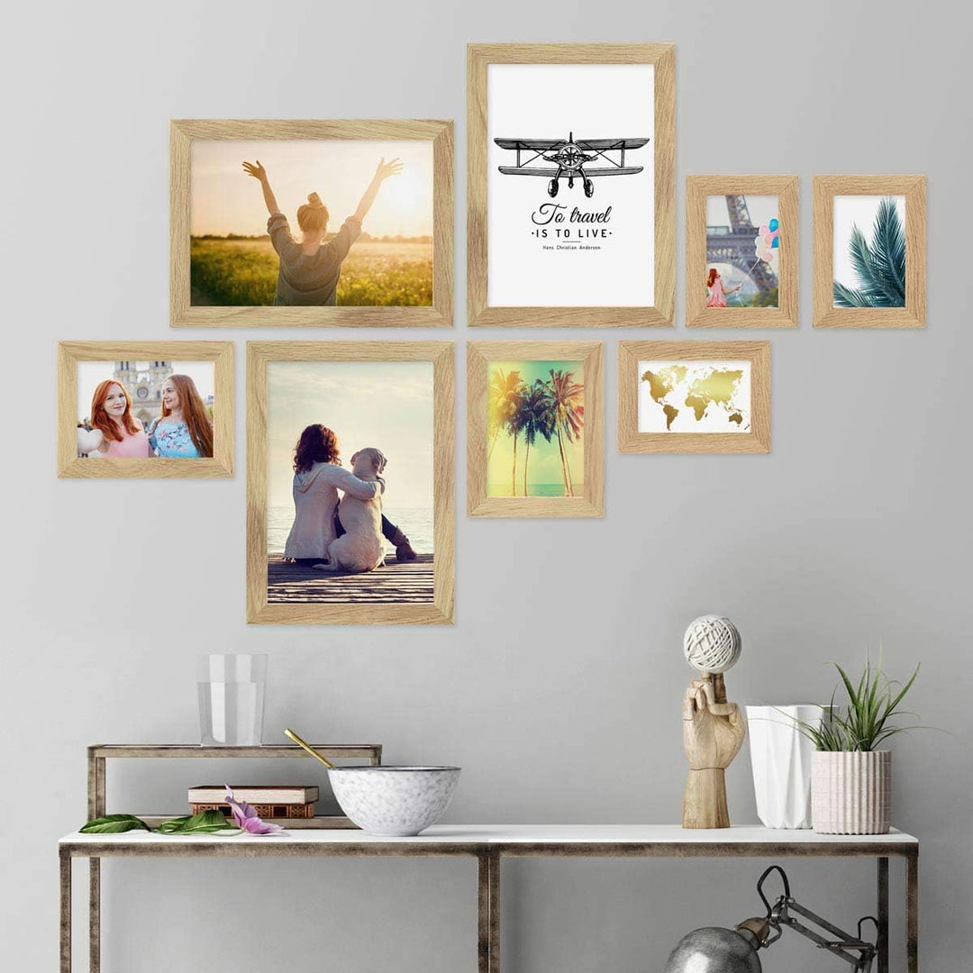 PHOTOLINI Bilderrahmen Set Holz, Fotorahmen Holz Echtholz, 8er Bilderrahmenset Wand Collage, photo f