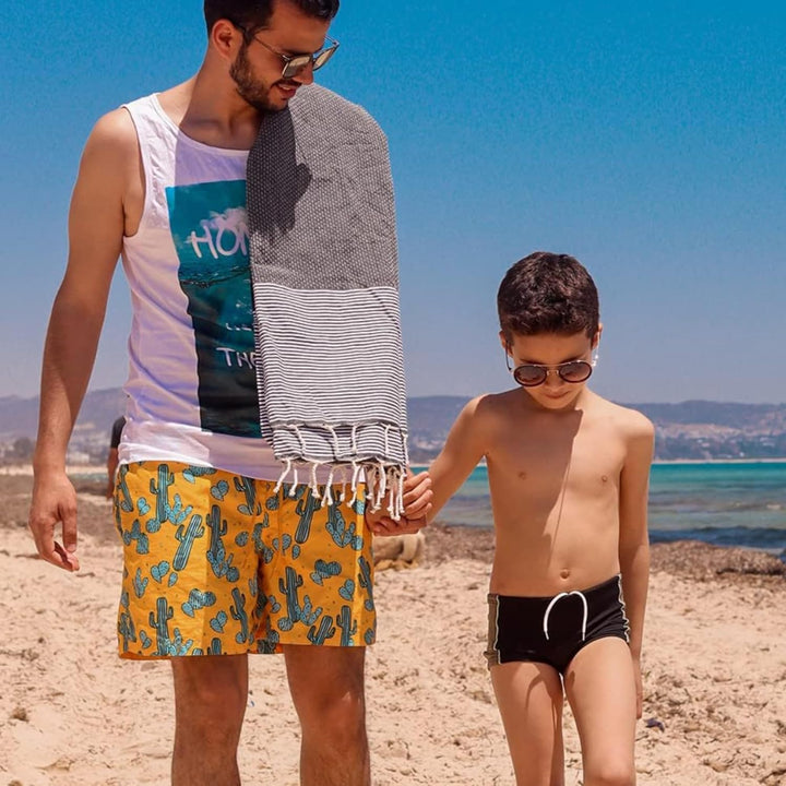 SOLTAKO Fouta Santorini Premium, 2er Set, Anthrazit/Grau, 100/200cm Anthrazit-pastellgrau 2, Anthraz