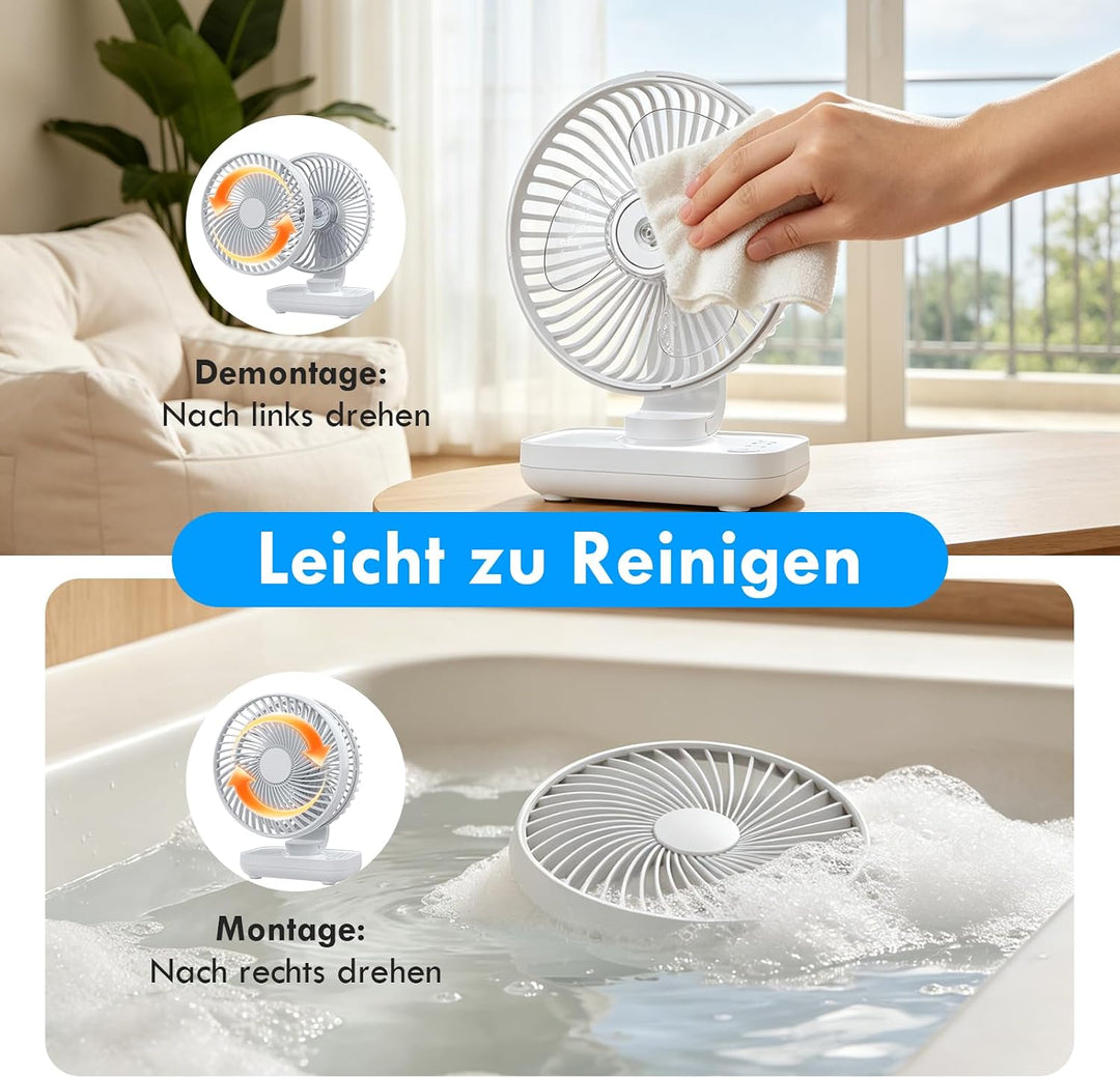 Dreamhigh® 4000mAh USB Ventilator Ultra Leise, Tischventilator, Klein Tragbarer 4 Geschwindigkeiten