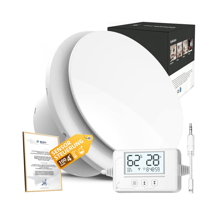 Badlüfter mit Feuchtigkeitssensor Temperatursensor Timer - 3 Stufen Bad Lüfter 100mm - Automatischer