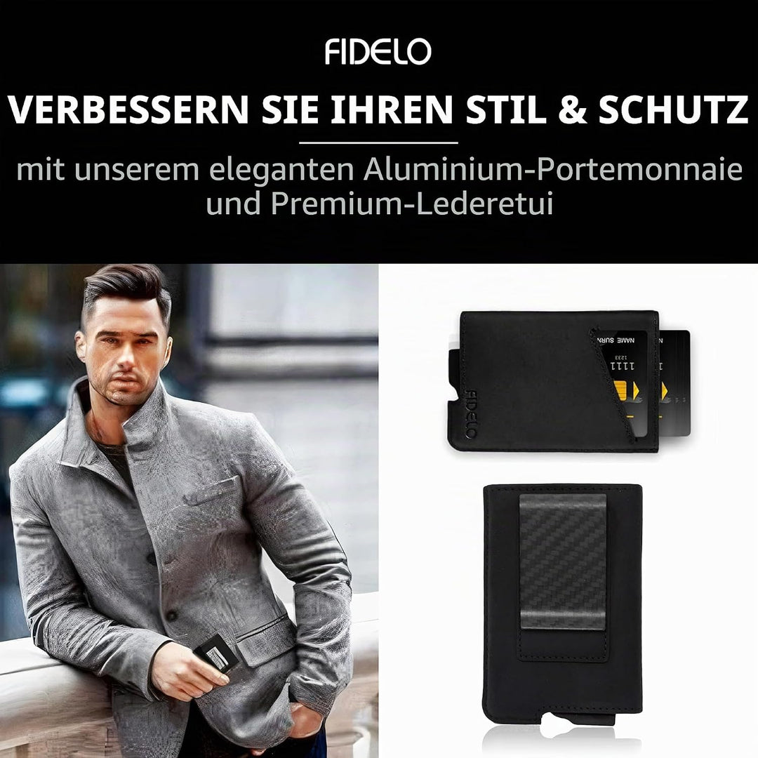 Fidelo Karbonfaser-Minimalistische Brieftasche – Schlankes Kreditkartenetui, Geldscheinklammer-Geldb