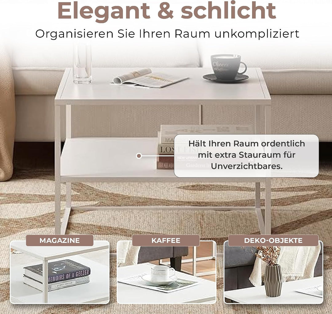[en.casa] Couchtisch Solund Beistelltisch mit Ablage Metall Weiss matt Wohnzimmertisch mit Stauraum