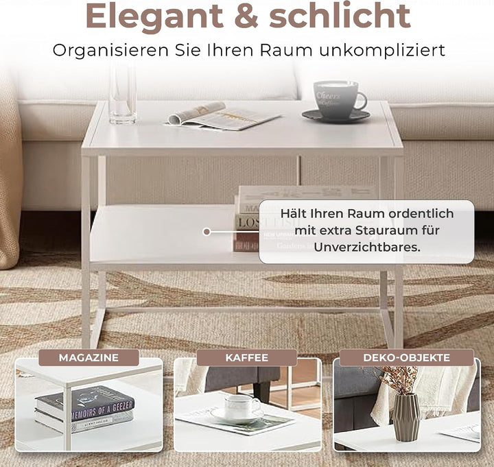 [en.casa] Couchtisch Solund Beistelltisch mit Ablage Metall Weiss matt Wohnzimmertisch mit Stauraum