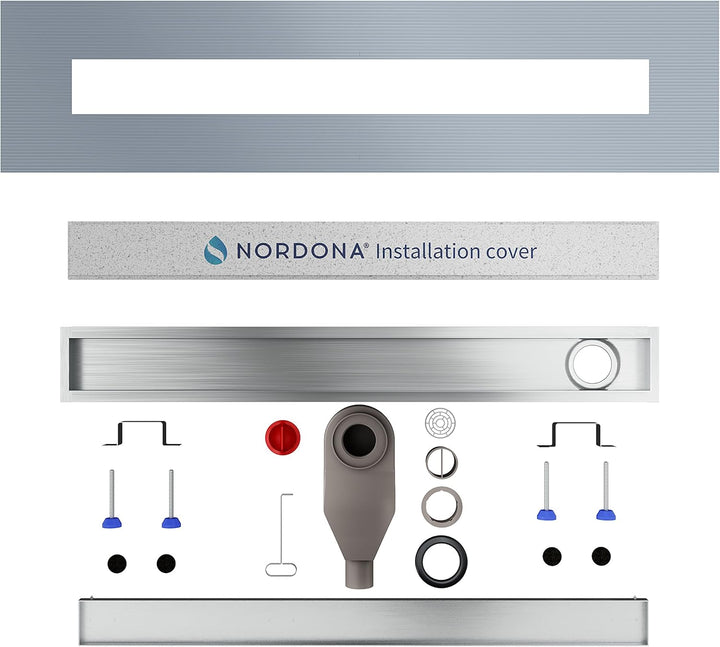 Edelstahl Duschrinne NORDONA® Complete Basic EXTRAFLACH mit Haarsieb | Abgang seitlich| Länge: 70 cm