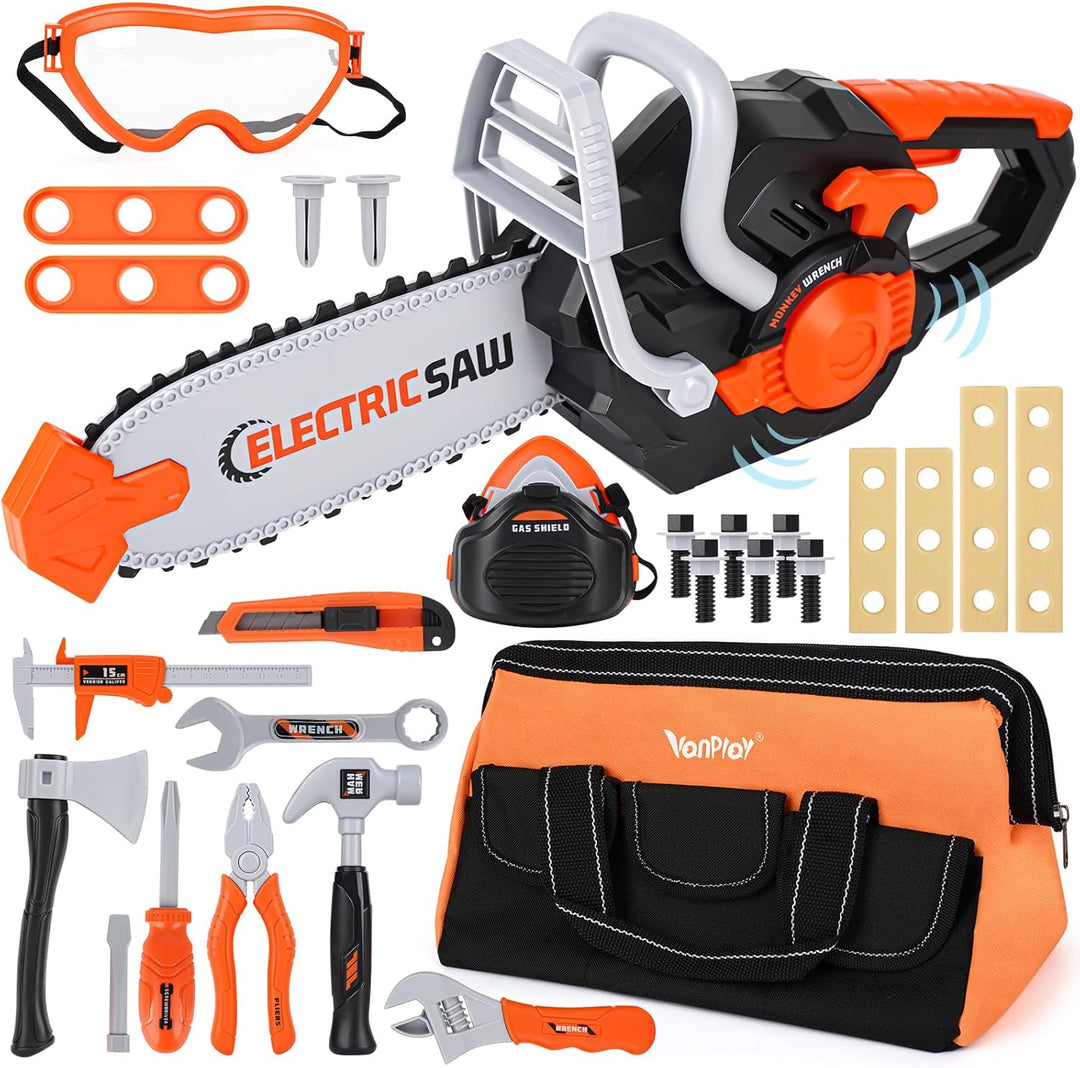 Vanplay Werkzeugkoffer Kinder Werkzeug Kettensäge Kinderspielzeug ab 3 4 5 6 Jahre Jungen Mädchen Ge