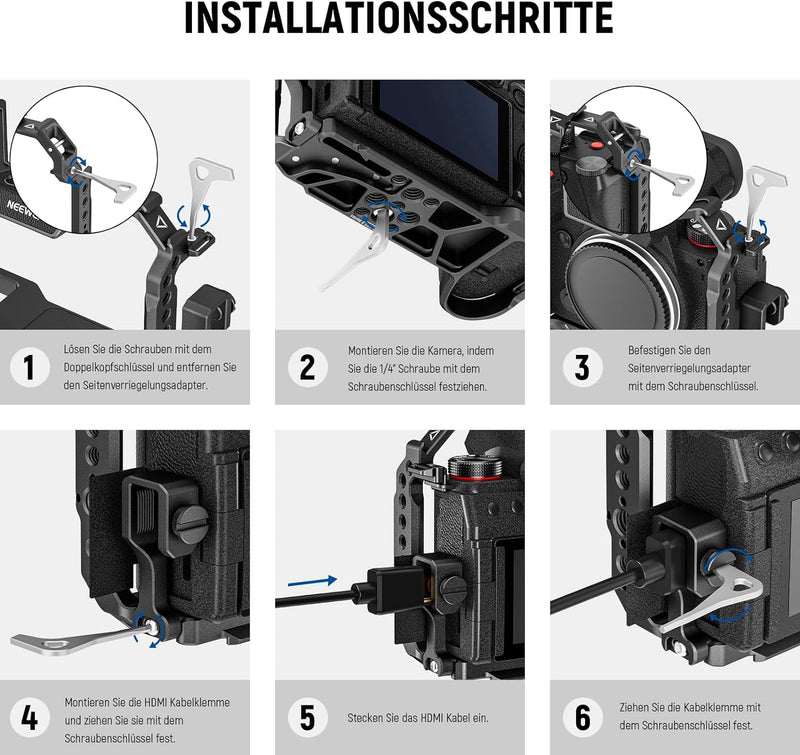 NEEWER S5 II Cage S5 IIX Cage,S5 II S5 IIX Käfig mit HDMI Kabelklemme,NATO Schiene,Arca QR Basis,3/8