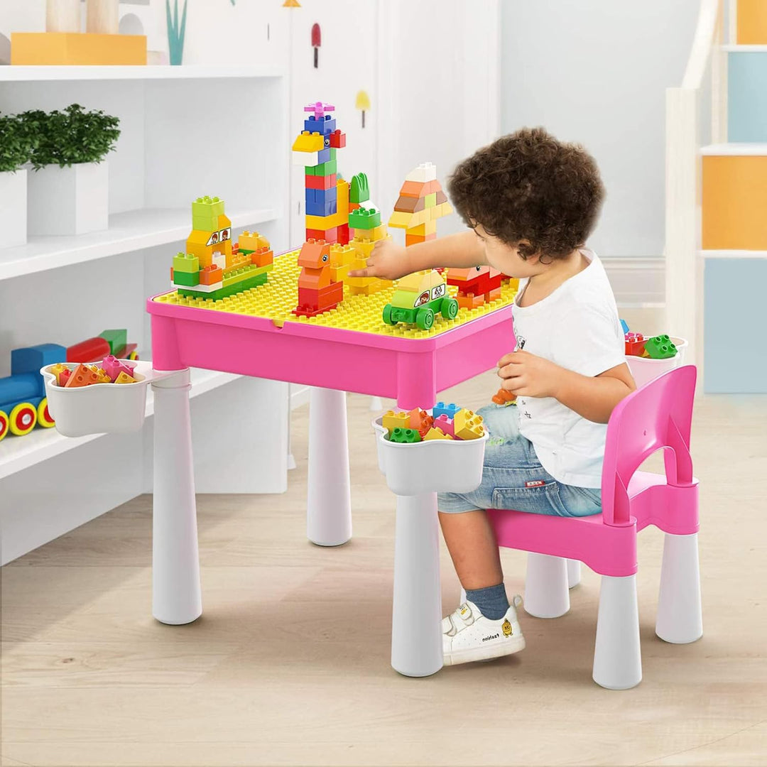 burgkidz Kindertisch mit Stühle, Kinder Tisch Stuhl Set für Prinzessin Mädchen mit 128 Stück Grosse