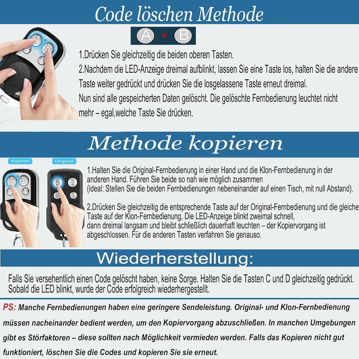 433 MHz Fernbedienung Klonen 12V,Fernbedienung garagentor,Handsender kompatibel mit Marantec für Sch