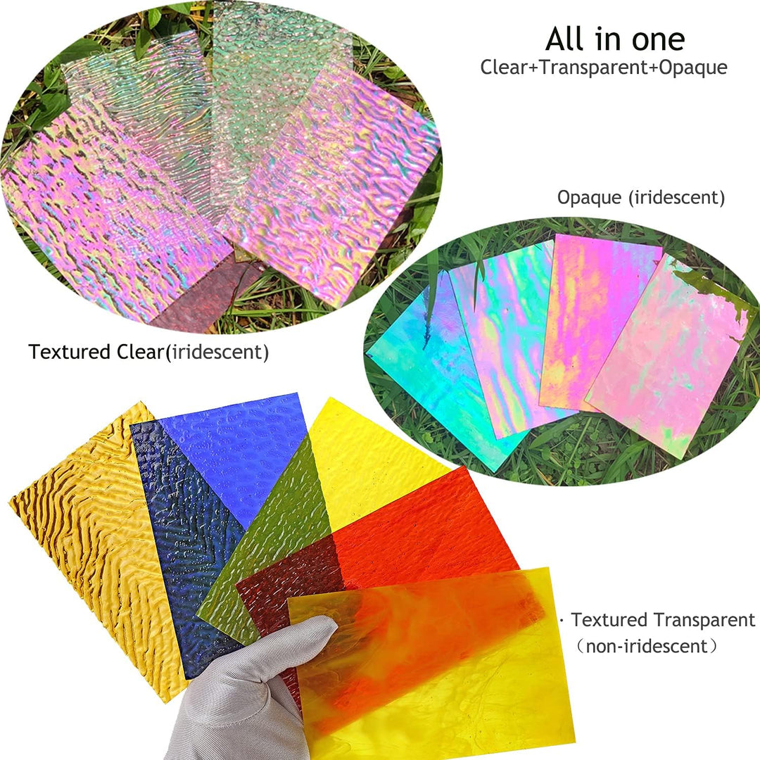 Lanyani 12 Blatt schillernde Buntglasplatten, Kathedralenkunst-Glas-Packungen für Mosaikarbeiten, so