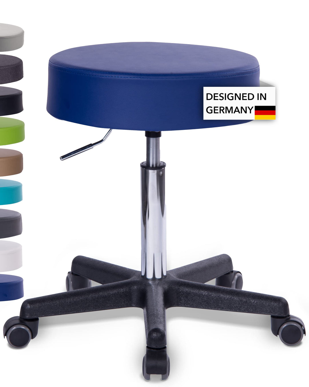 Profi Rollhocker Squash 40, extra breit, Sitzhöhe ca 51-71cm (Blau) | 1stuff-Qualität designed in Ge