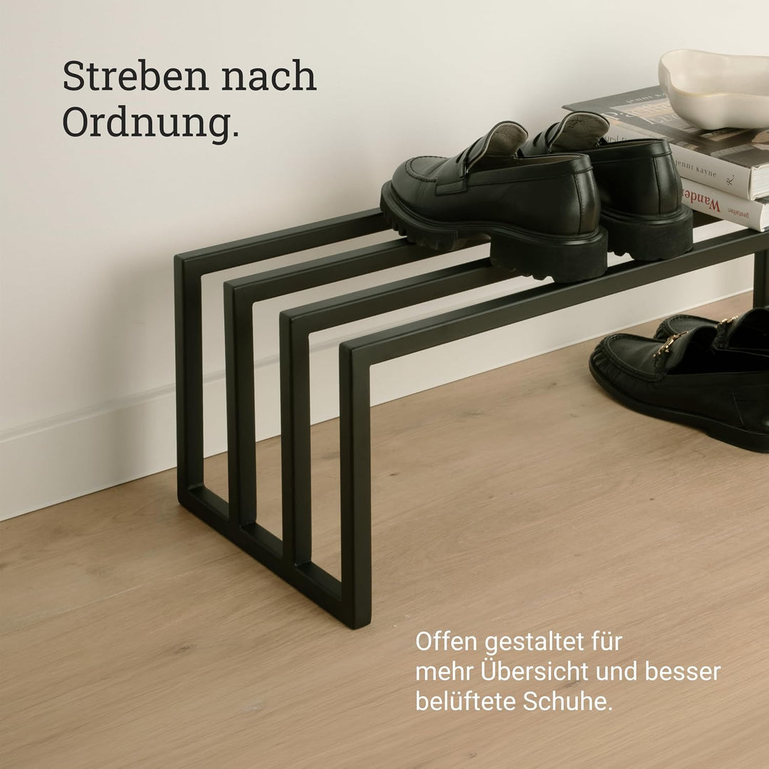 Natural Goods Berlin 1x Schuhablage RECHTECK - Offenes Schuhregal Metall Schwarz - 80 x 25 x 30 cm -