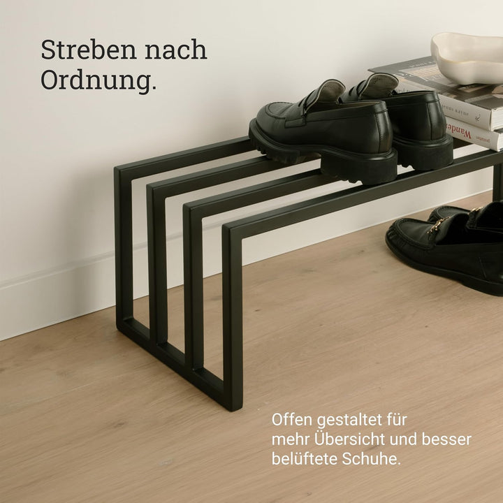 Natural Goods Berlin 1x Schuhablage RECHTECK - Offenes Schuhregal Metall Schwarz - 80 x 25 x 30 cm -