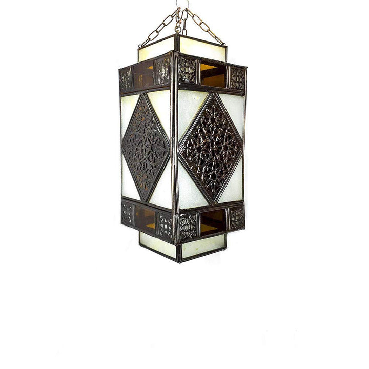 Marokkanische Laterne aus Glas und Metall, handgelocht, 34 cm