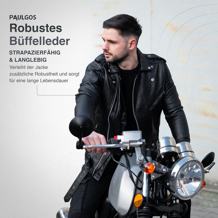 PAULGOS Herren Biker Lederjacke Echtes Leder Jacke Echtleder in 3 Farben Gr. S-5XL (XXL, Schwarz)