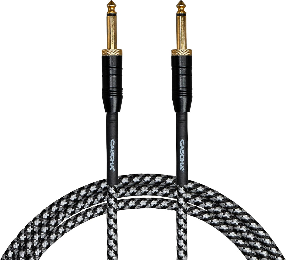 Cascha Professional Line Guitar Cable, Straight, Tweed Black, 9m