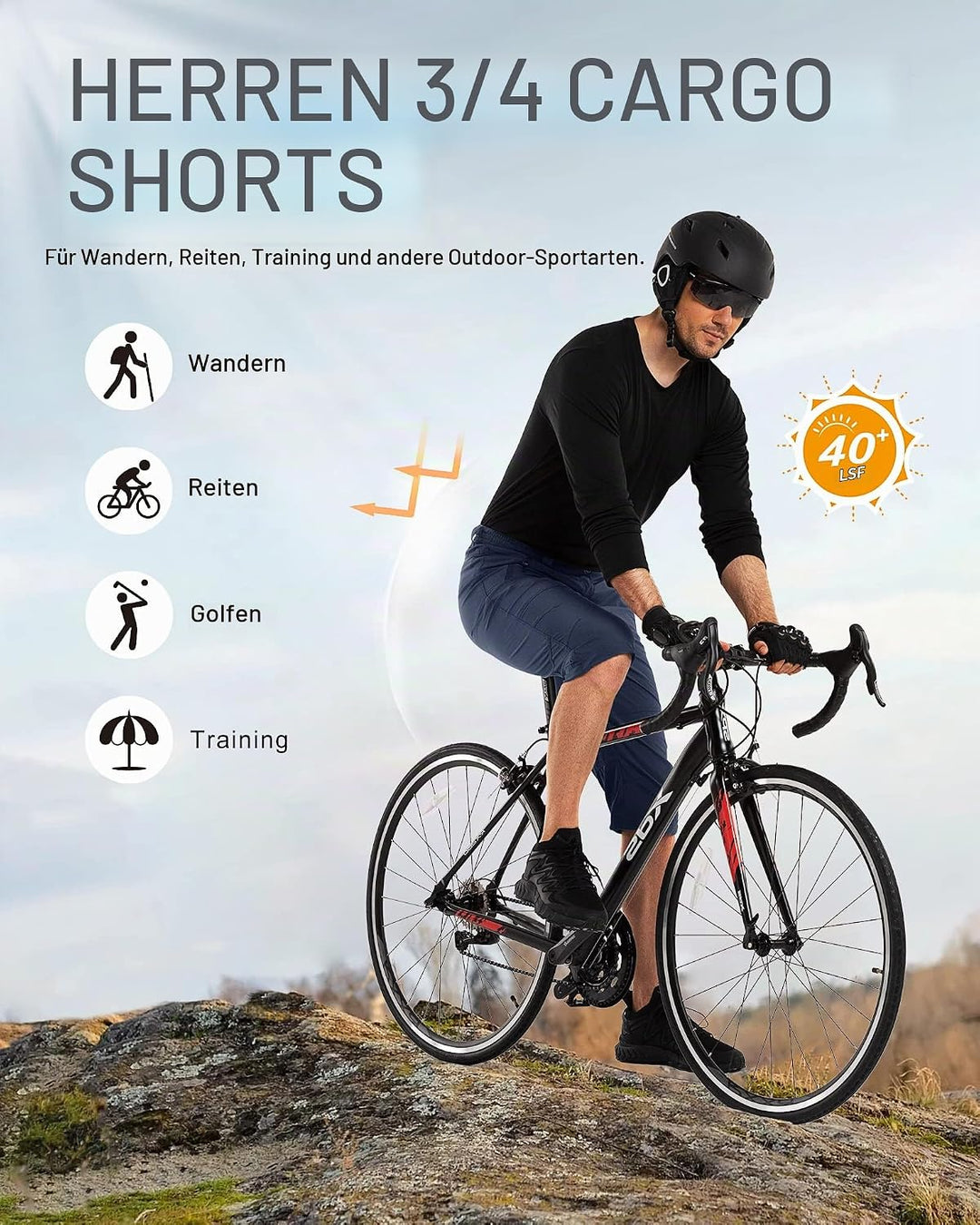 33,000ft Herren 3/4 Hose Cargo Shorts Kurze Wanderhose Stretch Leichte Radhose Sommer Capri Dreivier