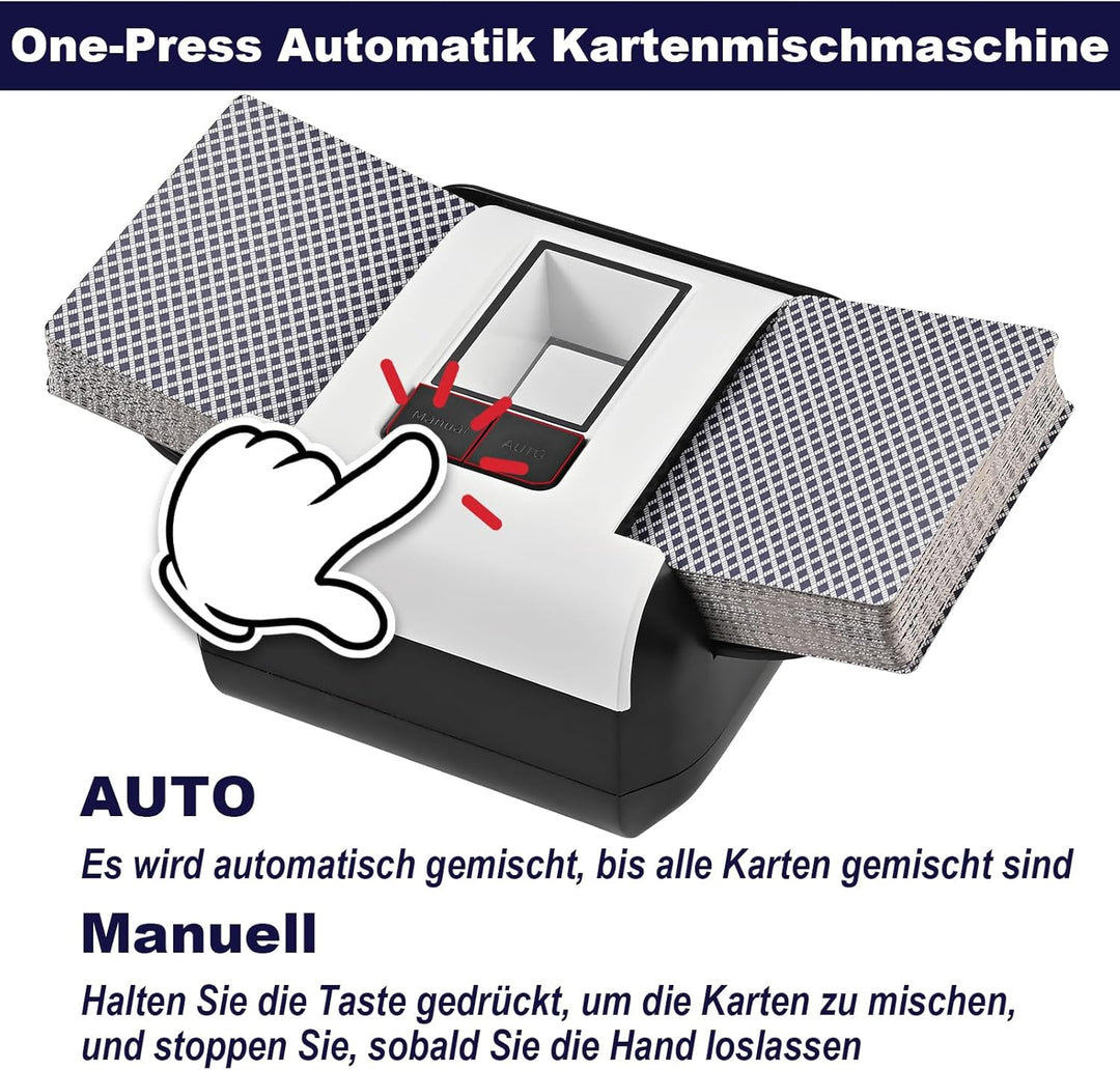 Automatischer Kartenmischer Elektrische für 2 Decks, Aufladbarer Karten Mischgerät mit 2000mAh Akku