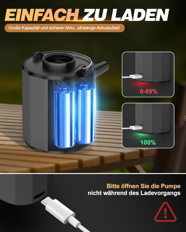 Mini elektrische luftpumpe, 5000Pa 1600mAh Akku-Luftpumpe mit 5 Luftdüsen &amp; LED-Licht, 180 L/min Inf