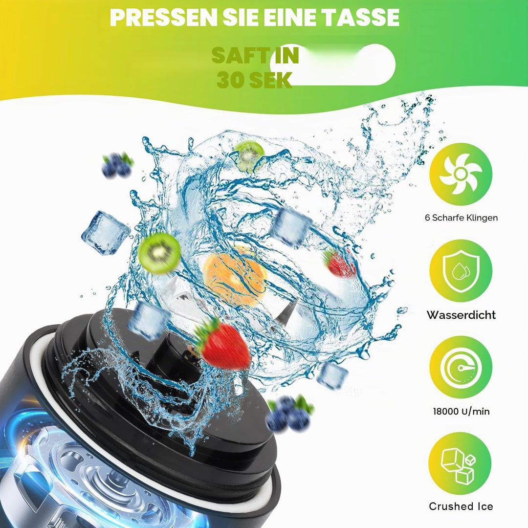 Tragbarer Mixer Smoothie Maker - 600ml Mini Standmixer to Go - 6 Klingen, Reisedeckel und Isolierte