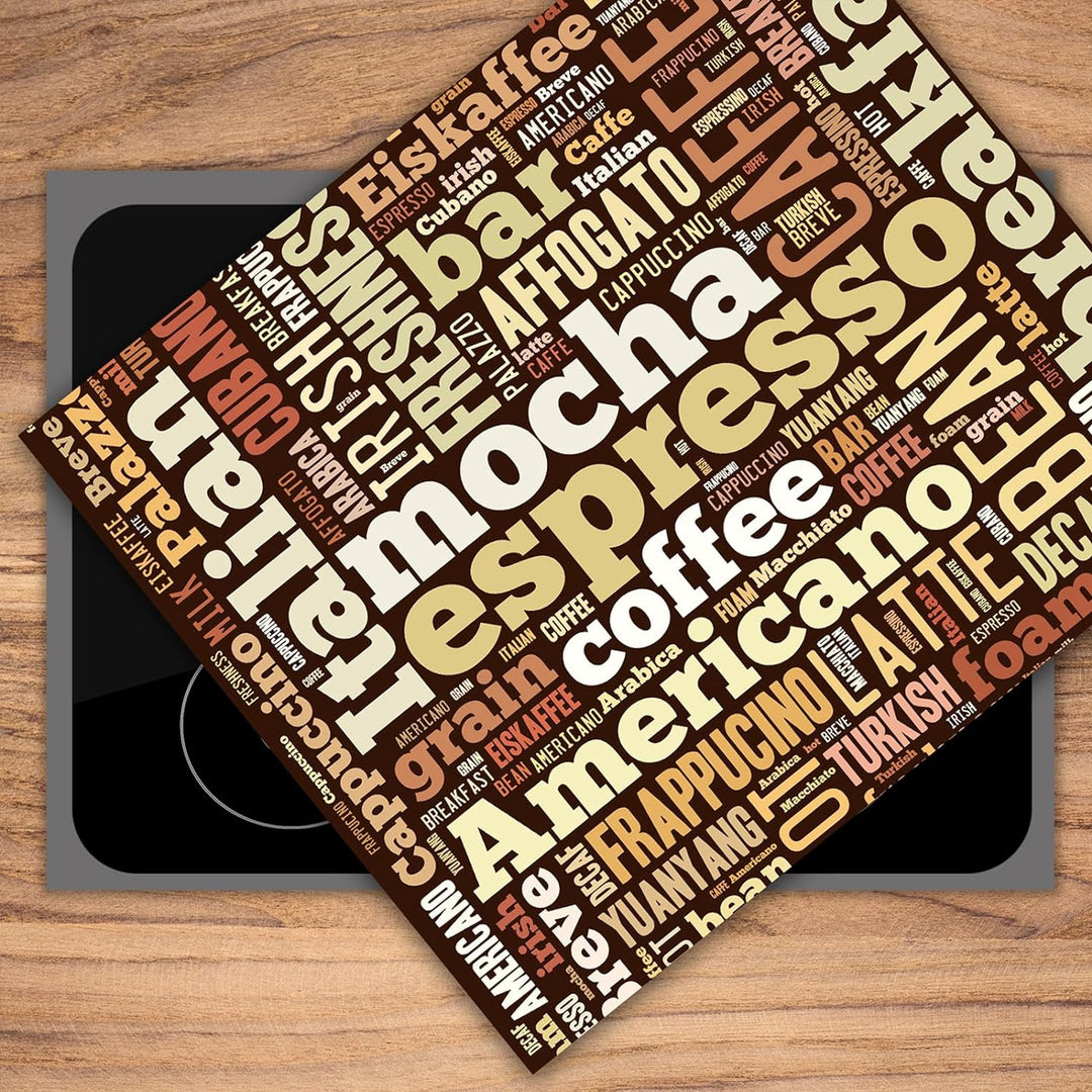 SmartDecoration Herdabdeckplatte Ceranfeldabdeckung aus Glas 60x52 cm Einteilig Motiv "Kaffee" Bronz