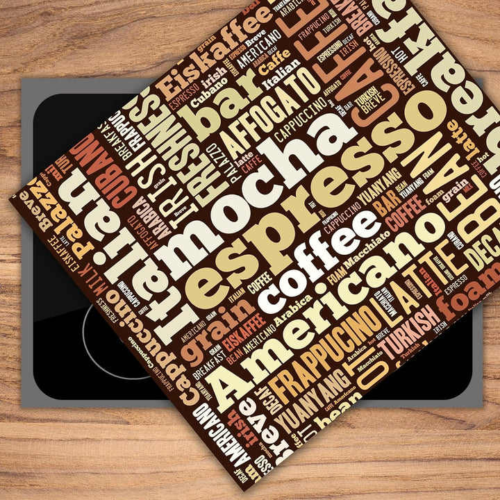 SmartDecoration Herdabdeckplatte Ceranfeldabdeckung aus Glas 60x52 cm Einteilig Motiv "Kaffee" Bronz