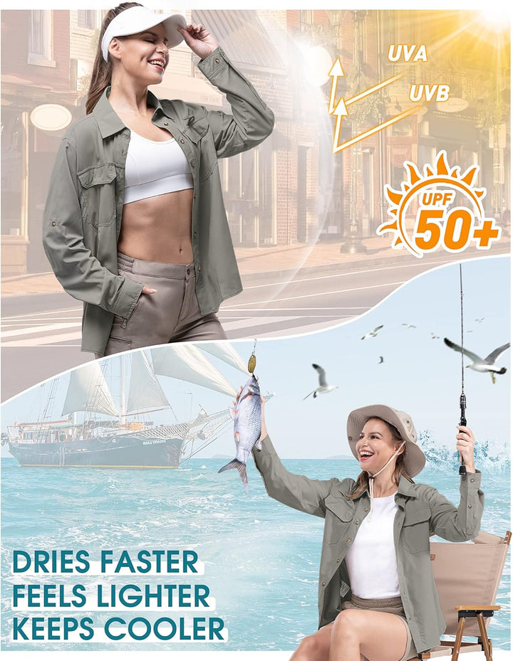 33,000ft Hemd Damen UPF50+ UV Schutz Outdoorhemd Schnelltrocknend Freizeithemd Langarm Funktionshemd