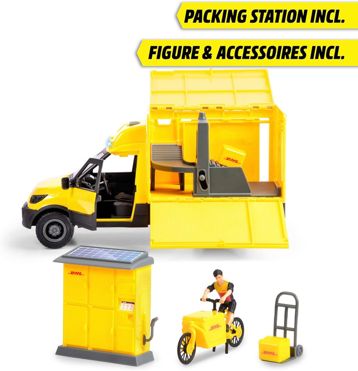 Dickie Toys - DHL Delivery Set (25 cm) - Paketzusteller-Spielset für Kinder ab 3 Jahre, DHL Postauto