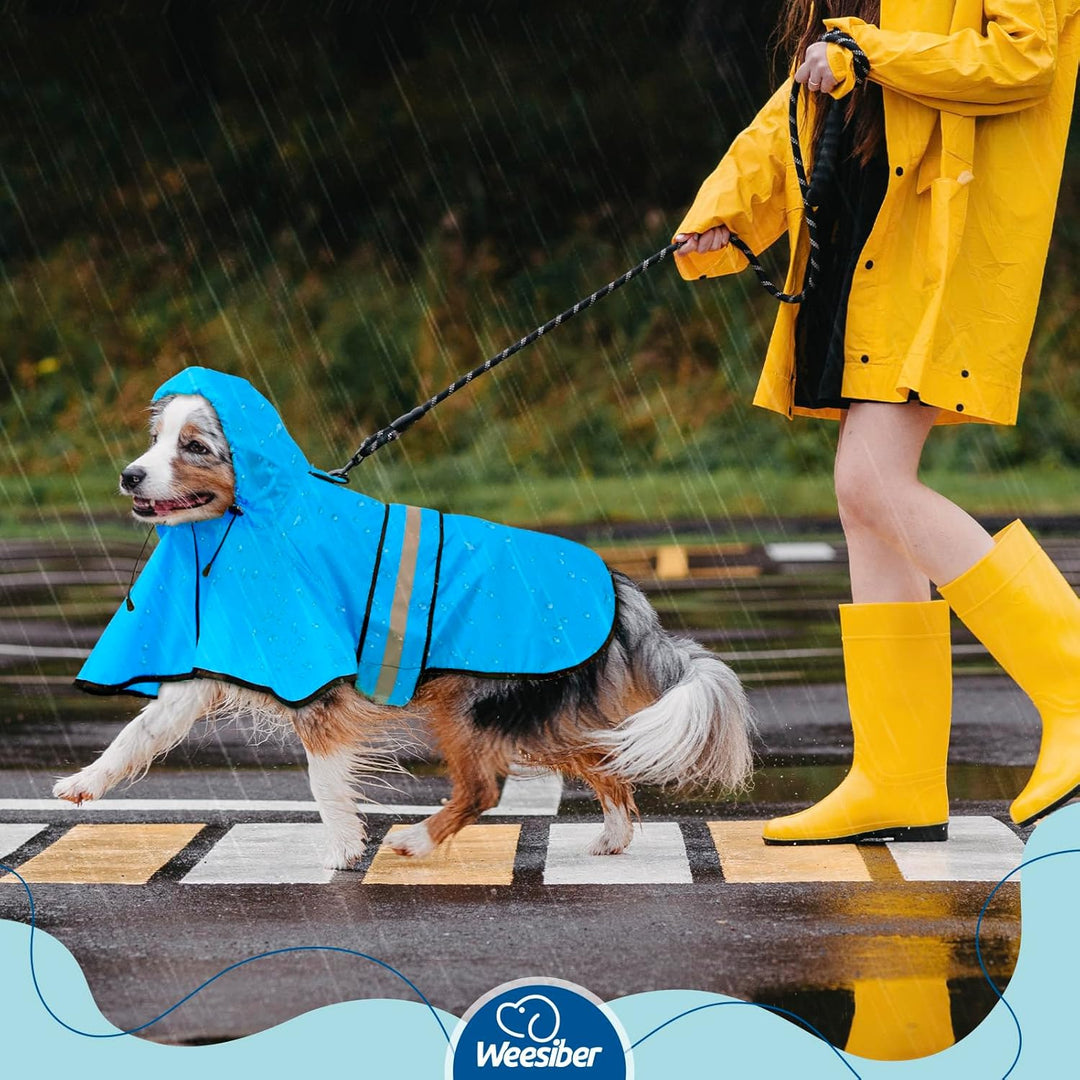 Weesiber Hunderegenmantel mit Kapuze, Reflektierender Hund Regenmantel mit Loch für die Leine, wasse