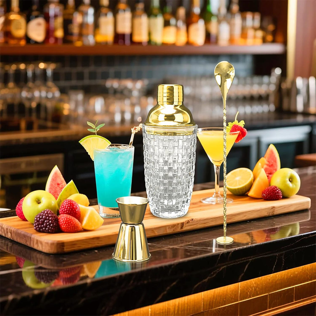 LUPATDY Glas Cocktailshaker,400ml Cocktail Shaker Set,Cocktail Shaker Glas Mixer mit Edelstahl Messb