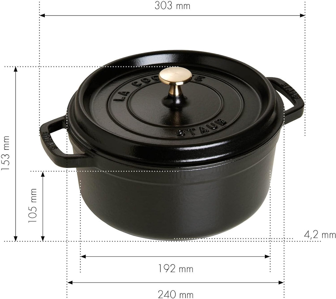 STAUB Gusseisen Bräter/Cocotte, Rund 28 cm, 6,7 L, Aromaregen Funktion, Für alle Herdarten geeignet,