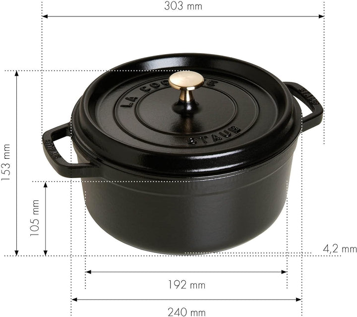 STAUB Gusseisen Bräter/Cocotte, Rund 28 cm, 6,7 L, Aromaregen Funktion, Für alle Herdarten geeignet,