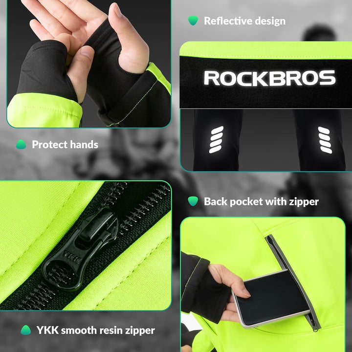 ROCKBROS Fahrrad Jacke + Hose Set Winter Thermo Fahrradbekleidung Hohe Sichtbarkeit & Winddicht Soft