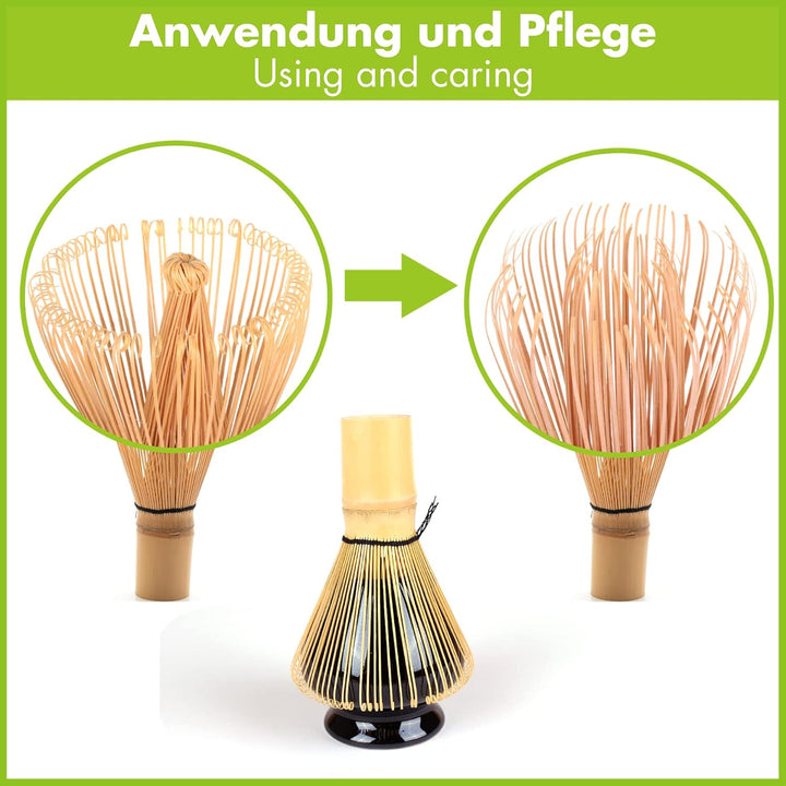 Goodwei Matcha Set komplett mit Matchabesen, Matcha Löffel und Matcha Schale aus Keramik mit Besenha
