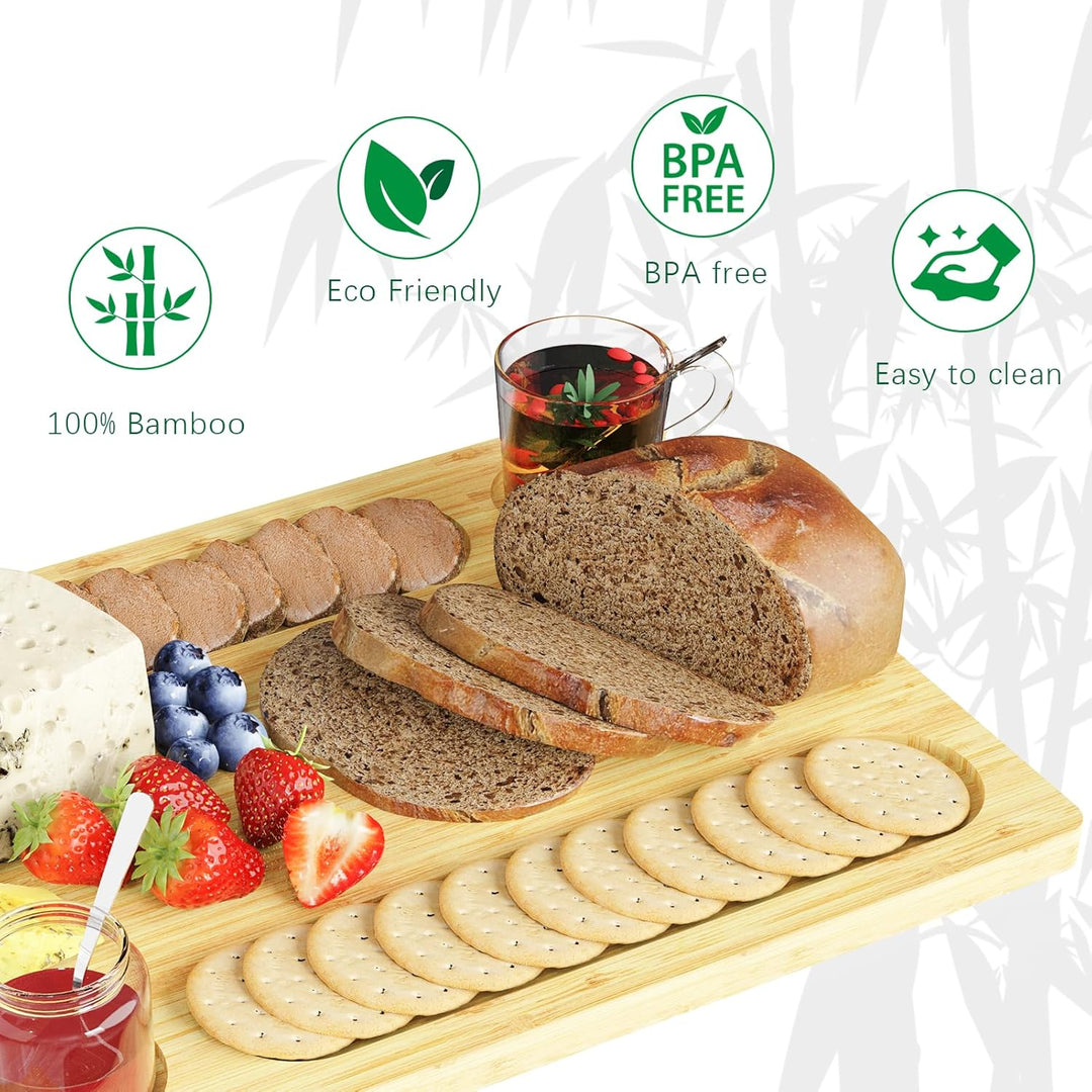 Bambus-Käsebrett, Charcuterie-Platte, Serviertablett für Käse, Obst, Gemüse und Fleisch, ideal für J