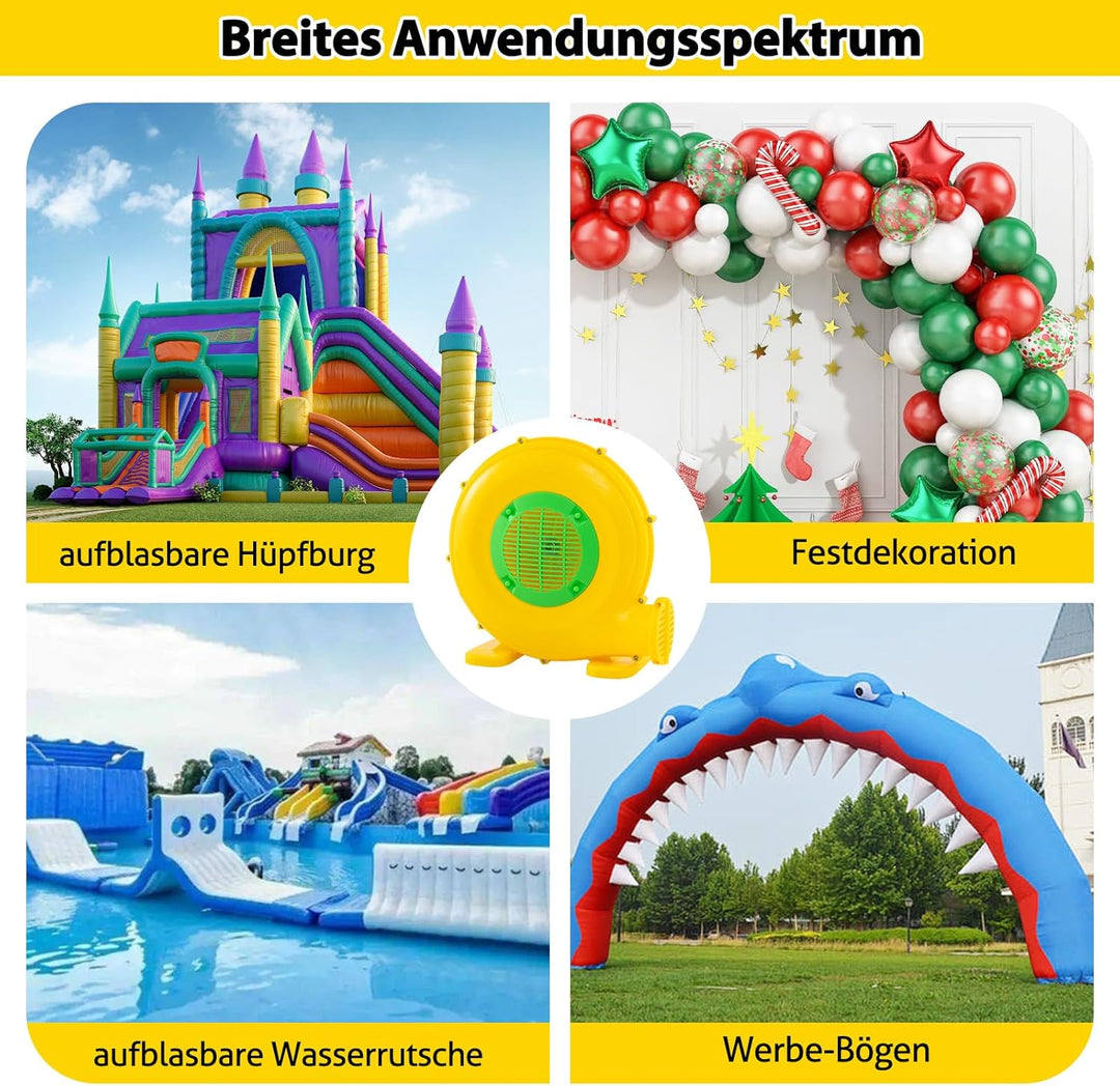 RELAX4LIFE 450W Gebläse Hüpfburg, Luftgebläse mit Praktischem Griff und 2 Erdspiessen, Leistung 1650