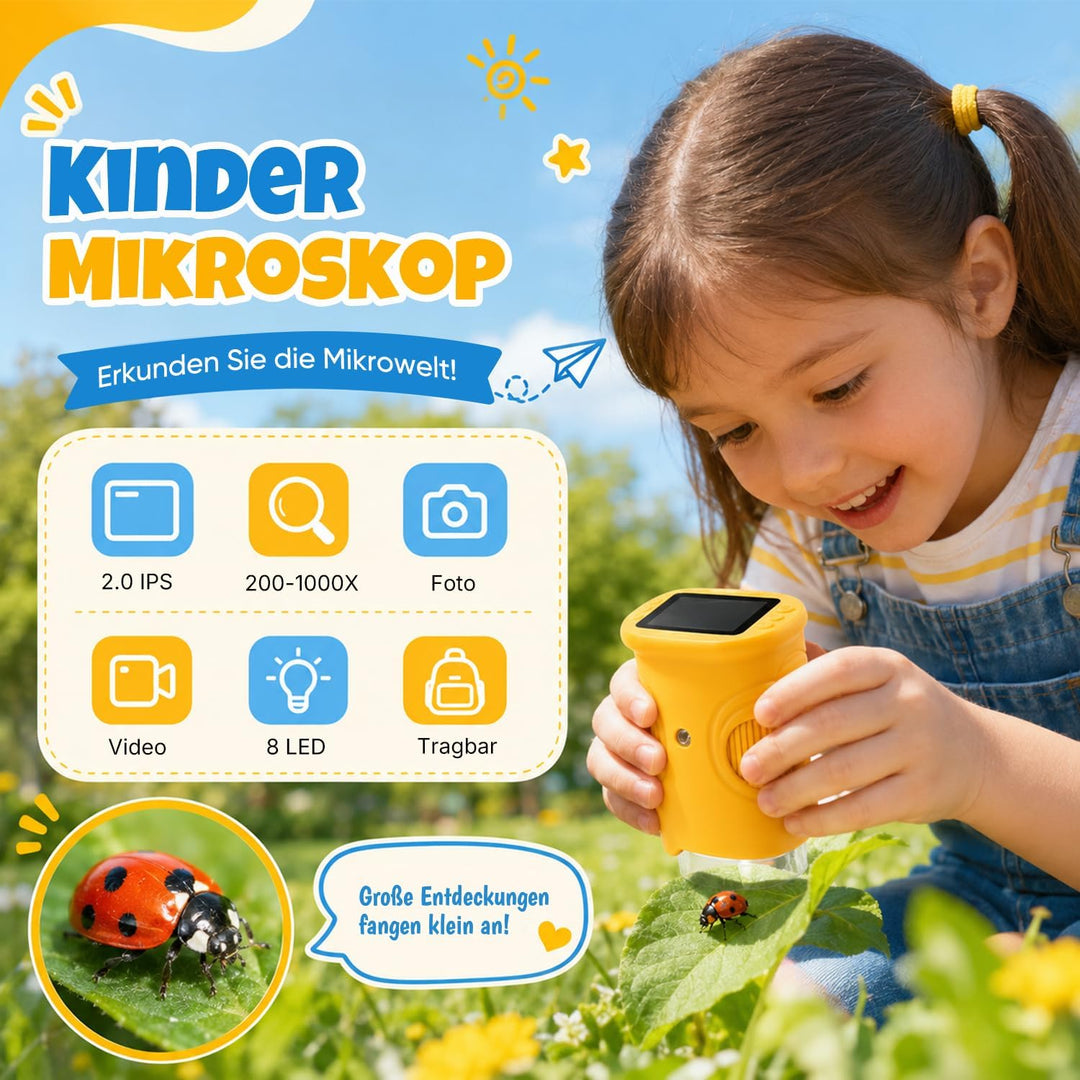 1000X Mikroskop für Kinder,1080P HD Handy Digital Tragbares Taschenmikroskop mit 2,4″ IPS-Display fü