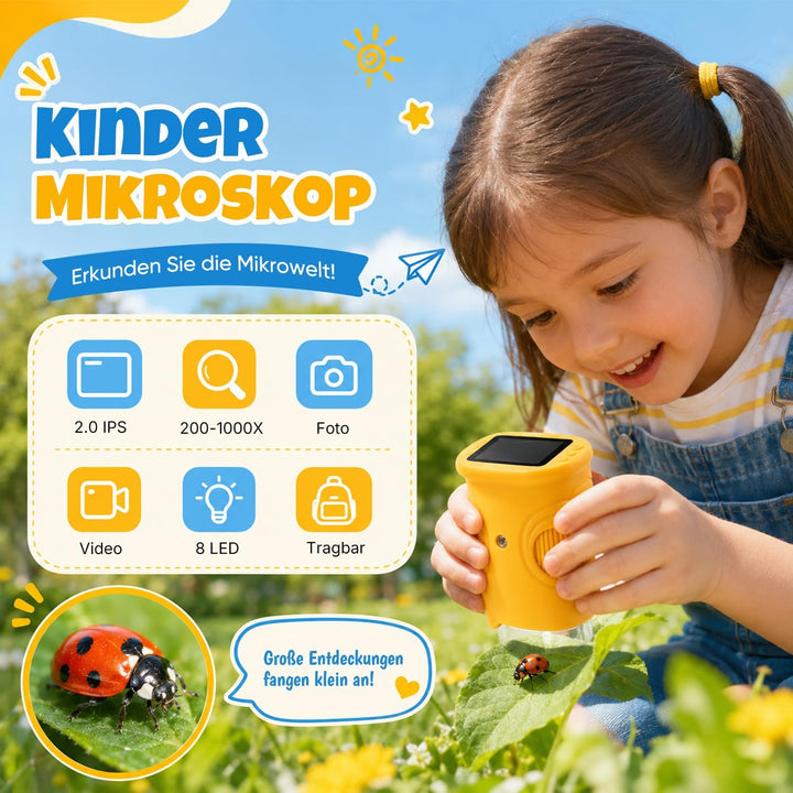 1000X Mikroskop für Kinder,1080P HD Handy Digital Tragbares Taschenmikroskop mit 2,4″ IPS-Display fü