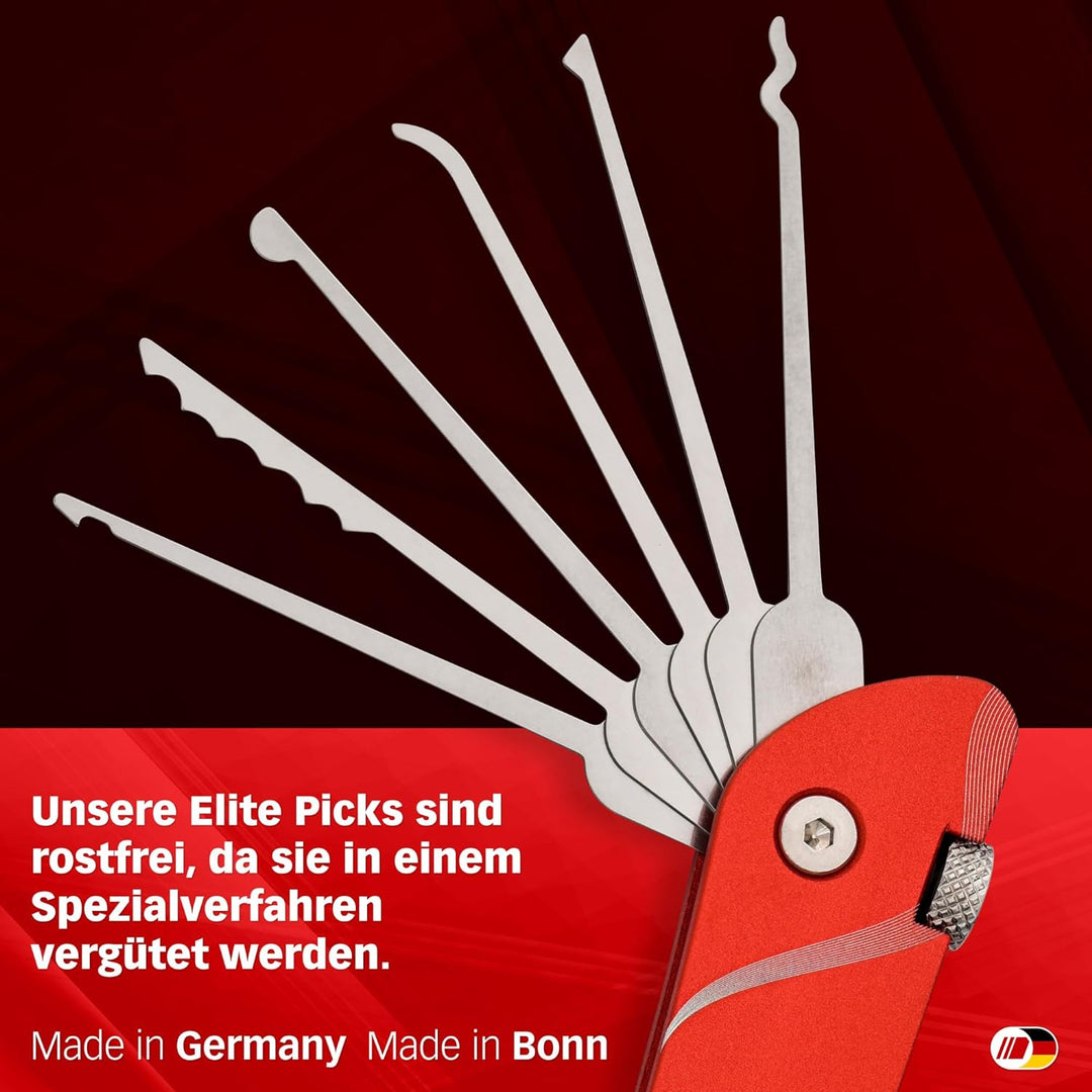 Multipick Dietrich Set ELITE RED Mini Taschen-Messer Lockpicking Set mit 6 wechselbaren Lock-Pick Kl
