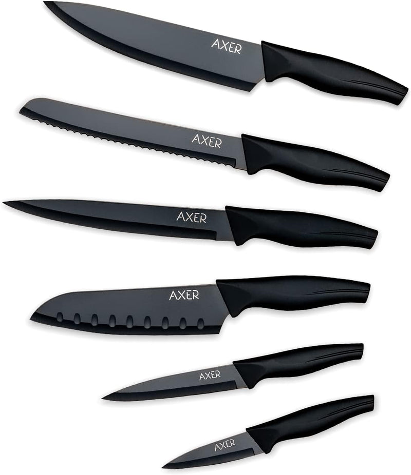 Axer Küchen Messerset Schwarz - Scharfe Küchenmesser - 6-teilig Messer Set Scharf Küche - Kitchen Kn