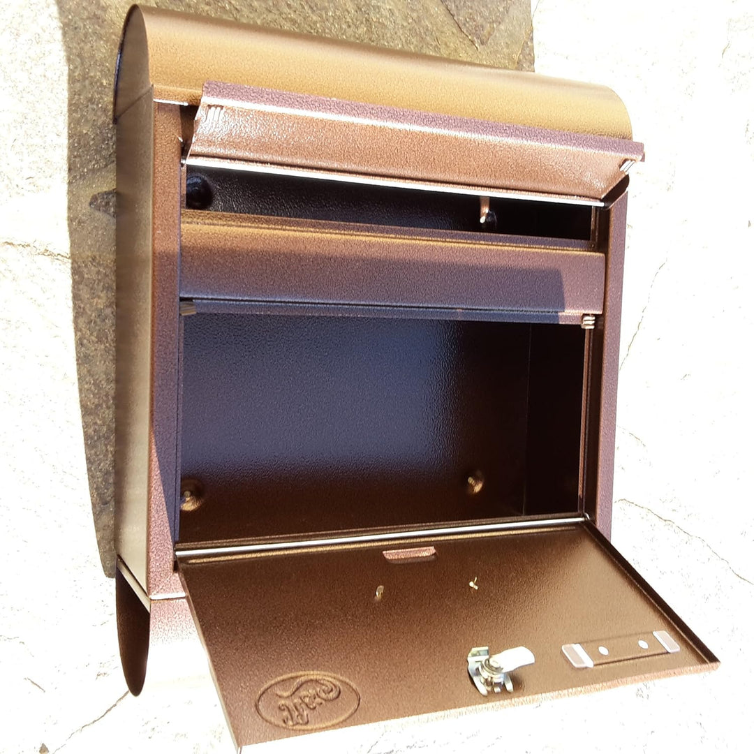 Eigenmarke Grosser Briefkasten/Postkasten XXL Kupfer/Bronce mit Zeitungsrolle Runddach Wandmontage