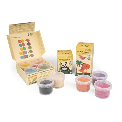 GRÜNSPECHT Bio-Soft-Knete, 4 Farben aus natürlichen Rohstoffen, Lebensmittelqualität, weich, mischba