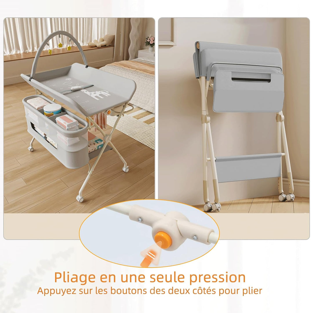 OHMG Wickeltisch für Babys,tragbarer klappbarer Wickeltisch mit Rollen,Mobile wickeltisch klappbar,w