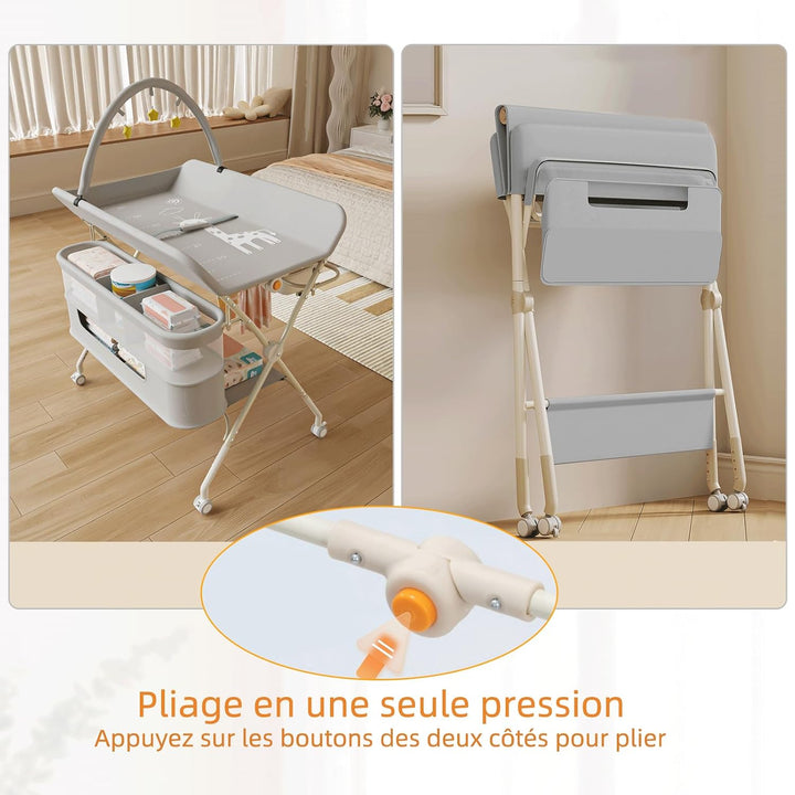 OHMG Wickeltisch für Babys,tragbarer klappbarer Wickeltisch mit Rollen,Mobile wickeltisch klappbar,w