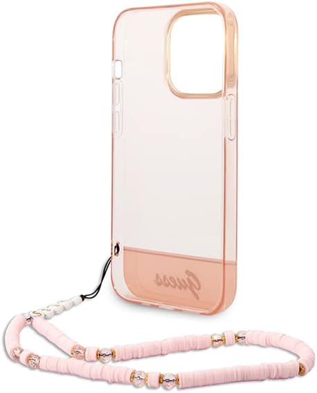 Guess GUHCP14LHGCOHP hülle für iPhone 14 Pro 6, 1" rosa/pink hardcase Translucent Pearl Strap, schwa